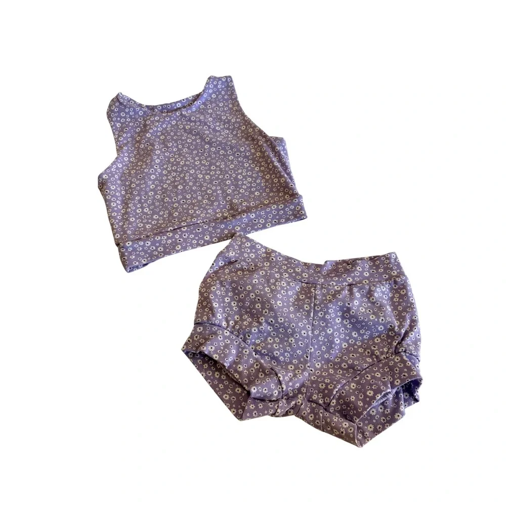 Willa B Dance Wear Little Girls Purple Floral Two-Piece Tank and Shorts Set